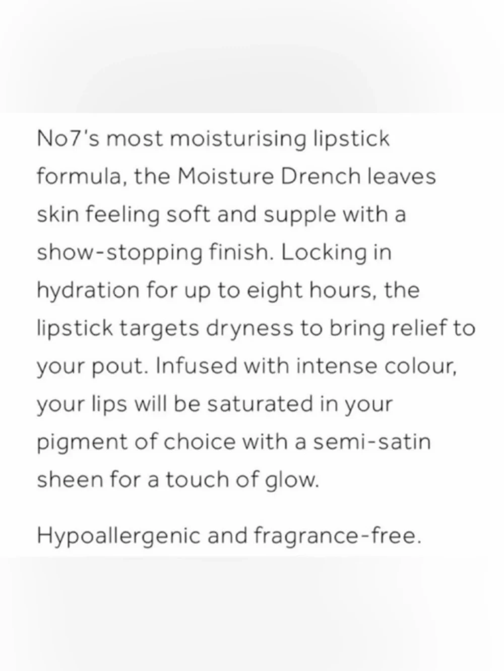 New Boots No7 Moisture Drench Lipstick Honey Bloom 740